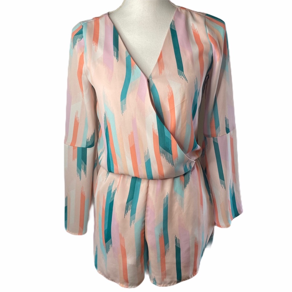 Decree Light Pink Bell Sleeve Deep V Romper
